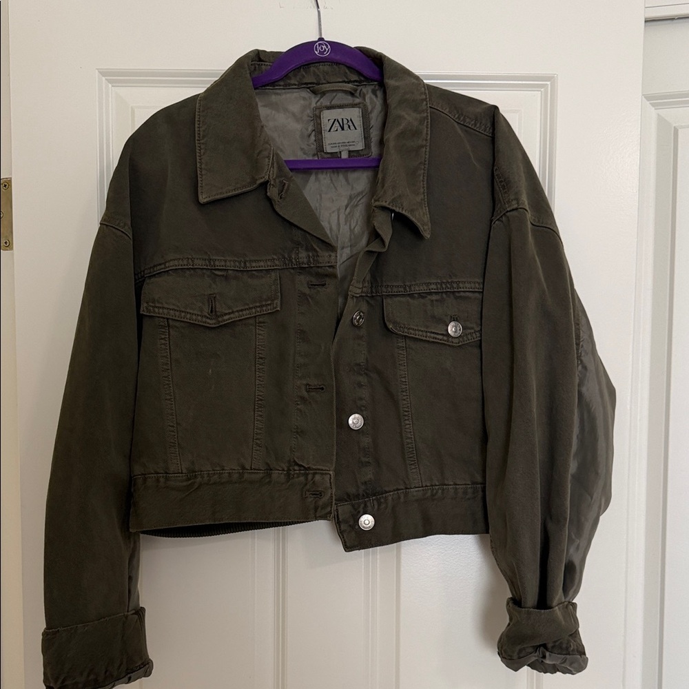 Zara Women's Dark Green Denim Jacket